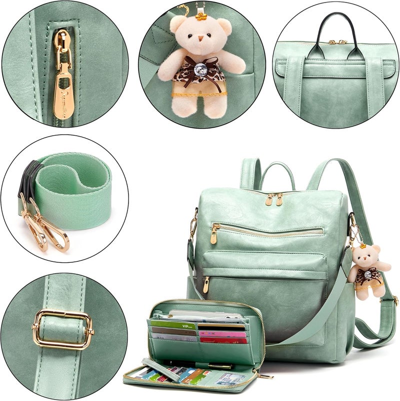 Soperwillton Women Backpack Purse Multipurpose Design Handbags Shoulder Bag PU Leather Travel bag Backpack Set 2pcs - Image 4
